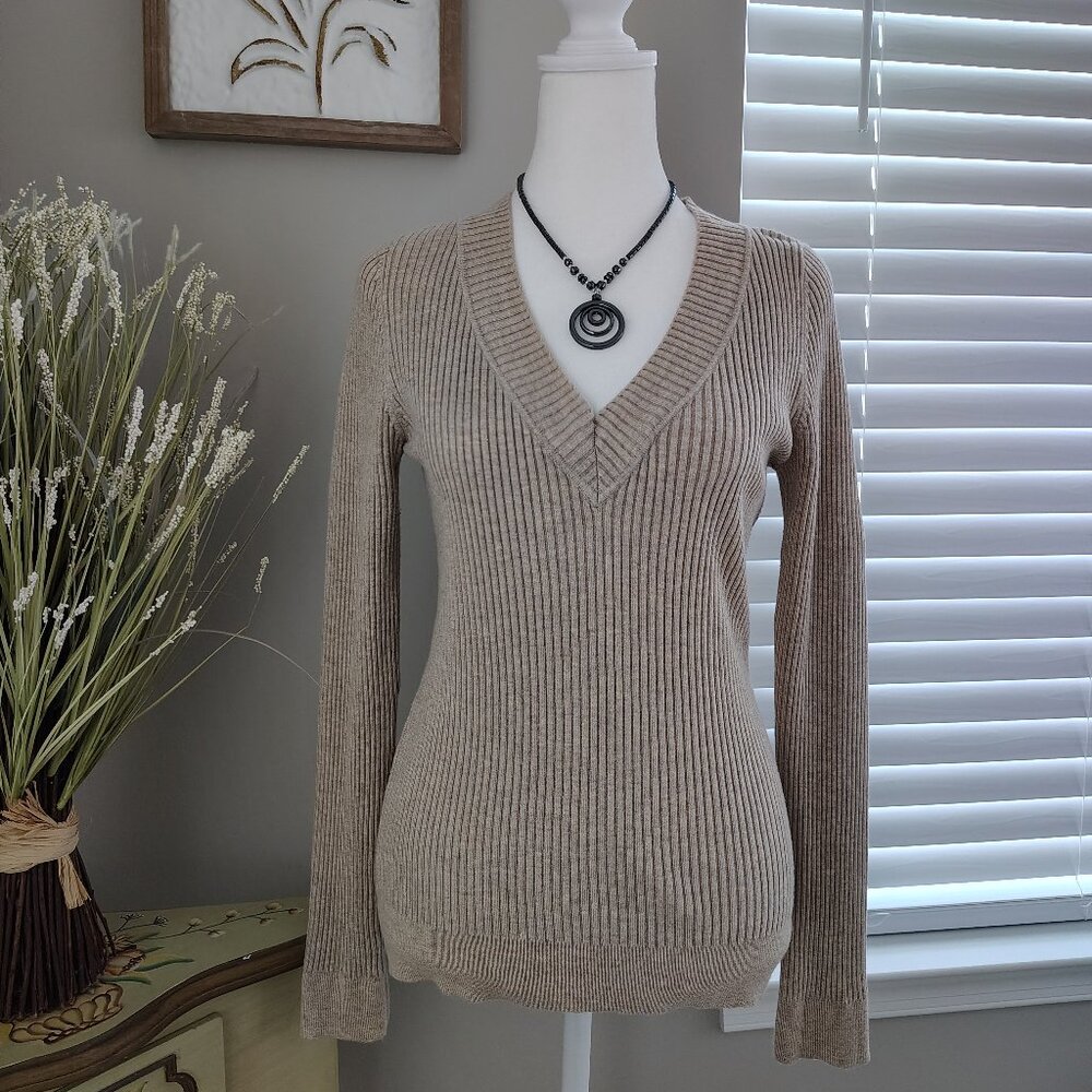 NWOT 525 America - Ribbed Long Sleeve - V Neck - Tan - Small